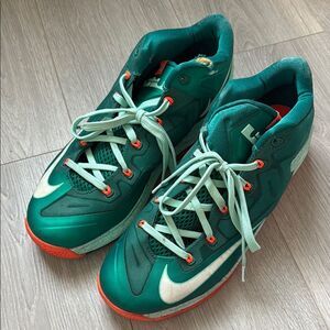Nike LeBron Biscayne Green and Orange Sneakers